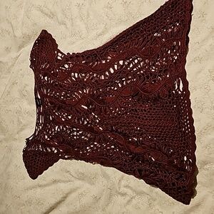 Rue 21 BOHO Burgundy Crocheted Blouse With Cap Sleeves